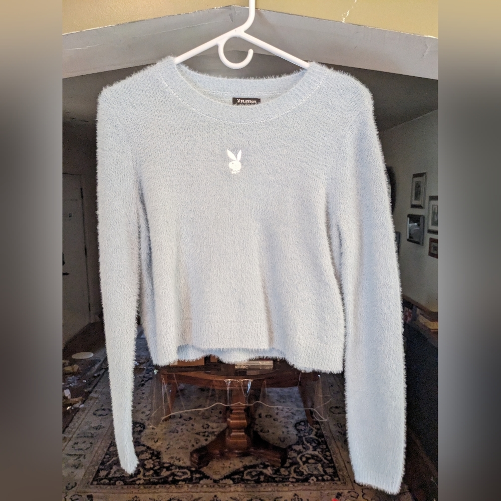Blue fuzzy PacSun Playboy sweater, size S